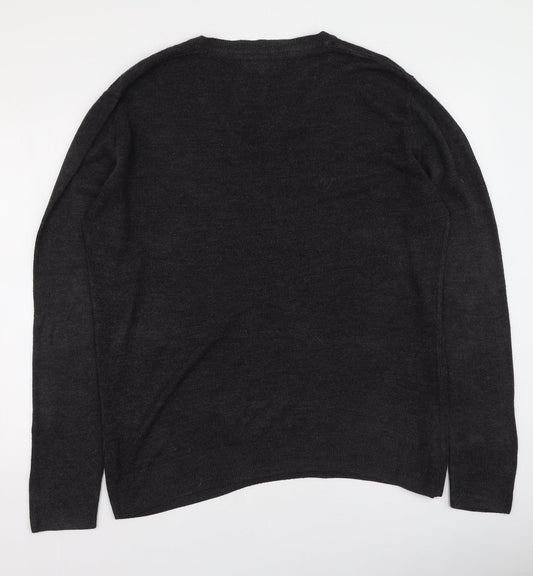 Easy Mens Grey V-Neck Acrylic Pullover Jumper Size XL