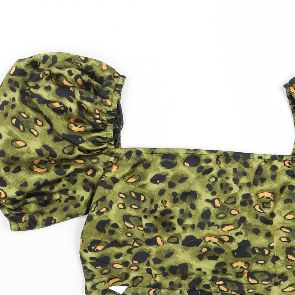 Womens UK Size 6 NaaNaa Green Cropped Blouse