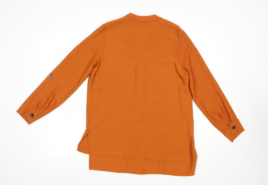Papaya Womens Orange Polyester Basic Button-Up Size 8 V-Neck