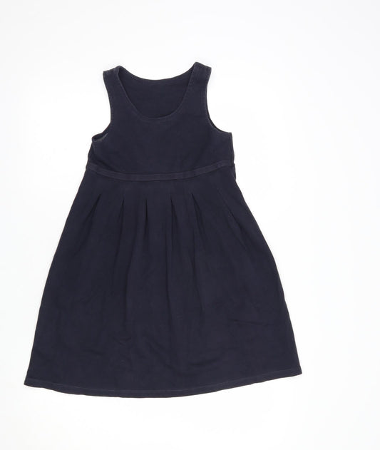 Dunnes Stores Girls Blue Cotton Pinafore/Dungaree Dress Size 9-10 Years Scoop Neck Pullover