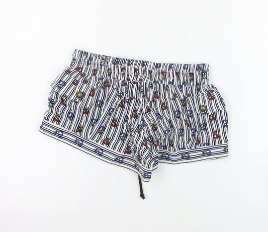 River Island Womens Black Striped Viscose Paperbag Shorts Size 8  Regular Drawstring