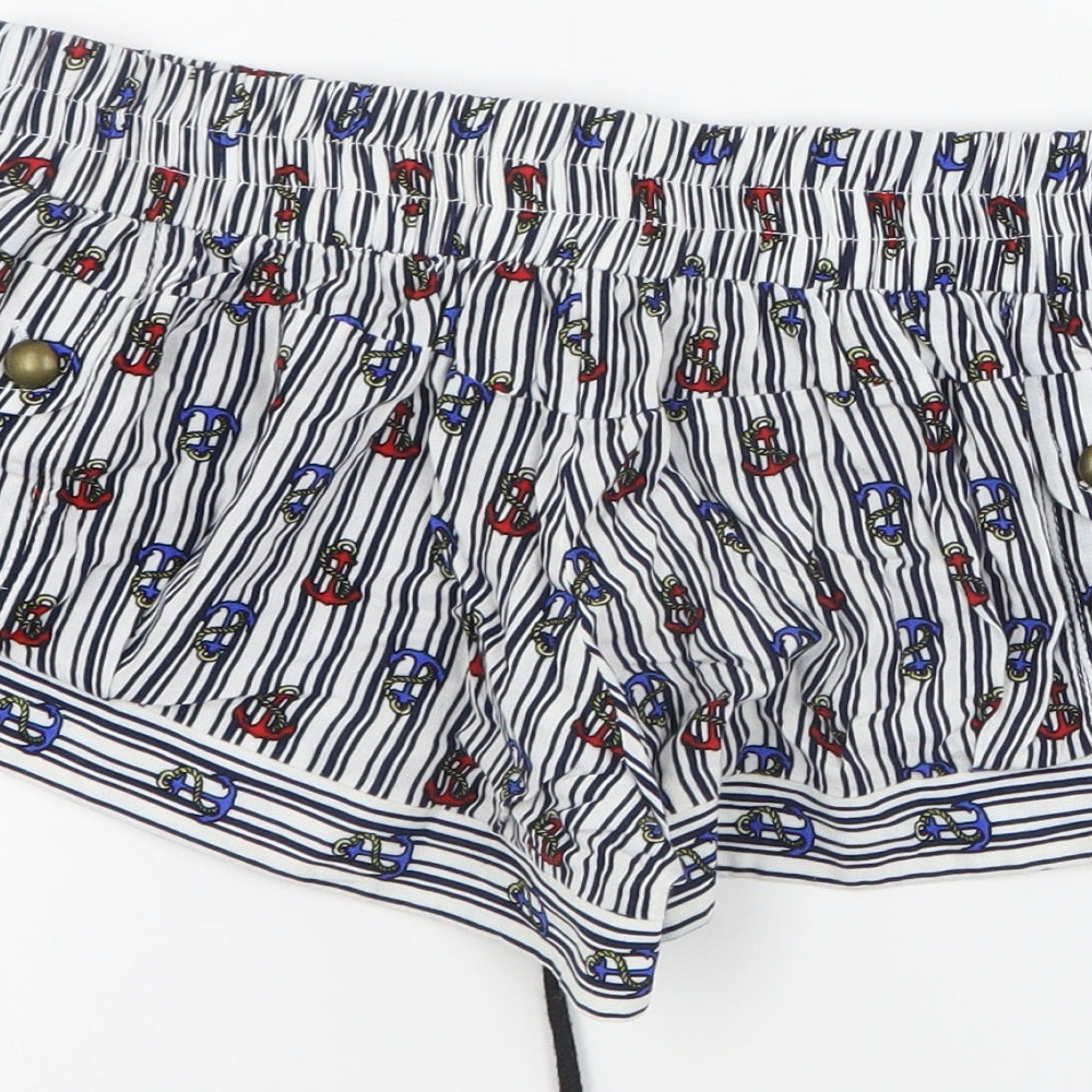 River Island Womens Black Striped Viscose Paperbag Shorts Size 8 Regular Drawstring