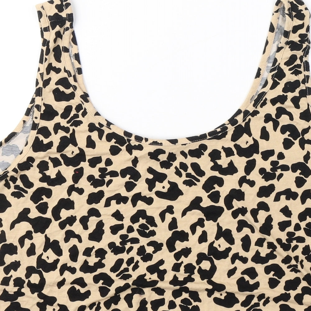 Primark Womens Beige Animal Print Viscose Cropped Tank Size L Round Neck