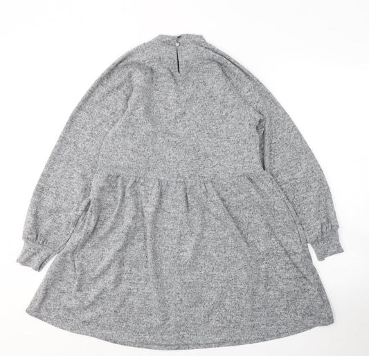 New Look Womens Grey Polyester Jumper Dress Size 6 Round Neck Pullover