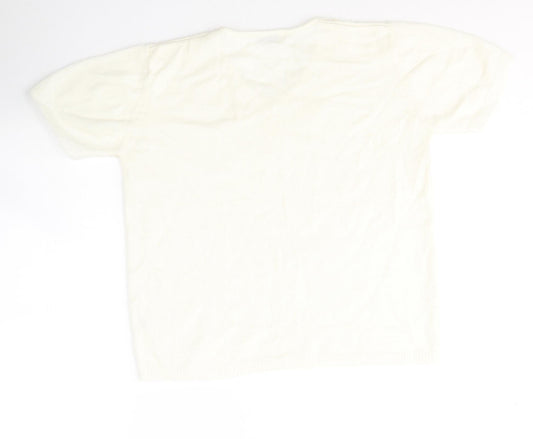 Damart Womens White Acrylic Jersey T-Shirt Size 12 V-Neck