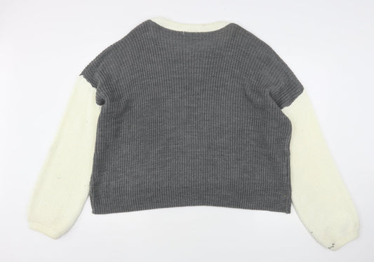 Boohoo Womens Grey Round Neck Acrylic Pullover Jumper Size L