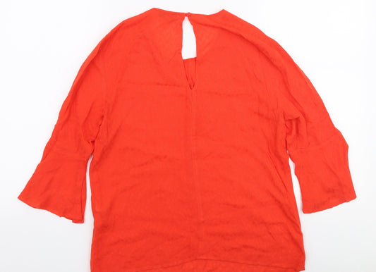 Warehouse Womens Red Viscose Basic Blouse Size 8 Round Neck
