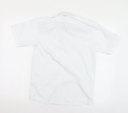 Mens UK Size 13.5 Banner White Button-Up Short Sleeve Casual Shirt