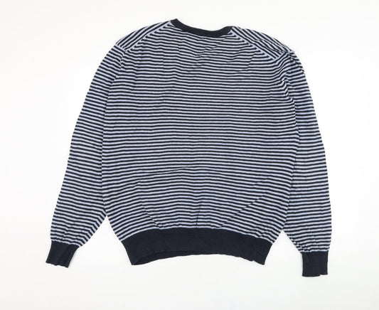 Debenhams Mens Blue Round Neck Striped Cotton Pullover Jumper Size 2XL