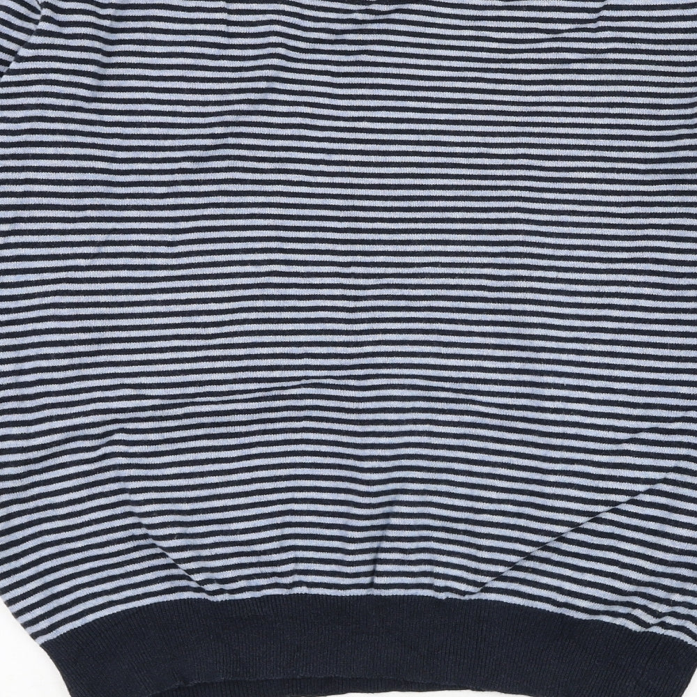 Debenhams Mens Blue Round Neck Striped Cotton Pullover Jumper Size 2XL