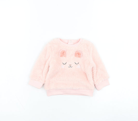 NEXT Girls Pink Polyester Pullover Jumper Size 3-6 Months Pullover - Rabbit