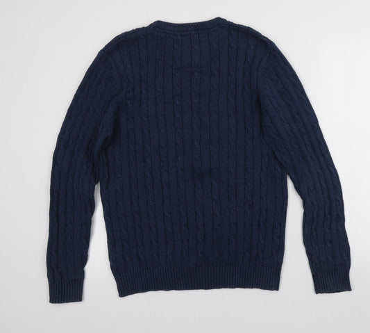 Atlantic Bay Mens Blue Round Neck Cotton Pullover Jumper Size M