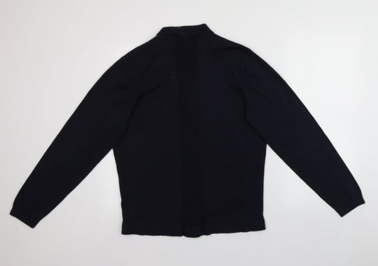 Marks and Spencer Mens Blue Collared Cotton Pullover Jumper Size L