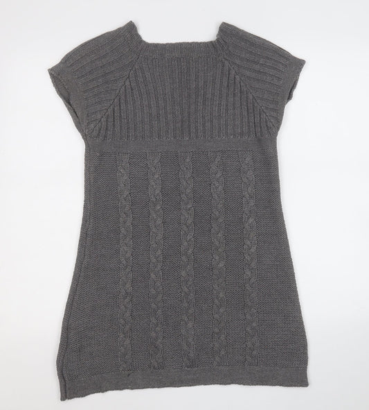Amisu Womens Grey Acrylic A-Line Size S Round Neck