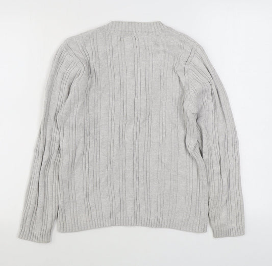 BM Mens Grey V-Neck Cotton Pullover Jumper Size M