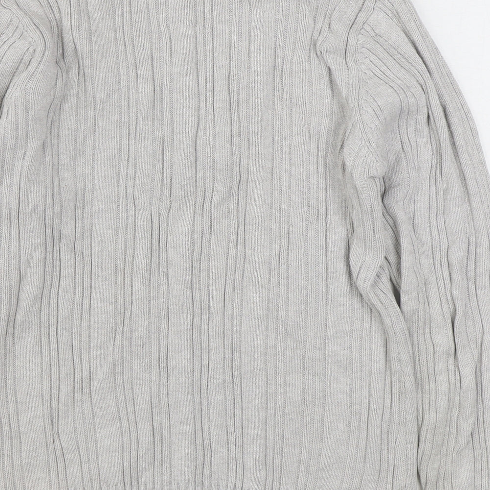 BM Mens Grey V-Neck Cotton Pullover Jumper Size M