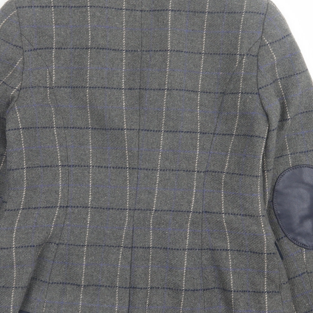 Brand and care label for TU women’s grey plaid jacket blazer, size UK 10, button