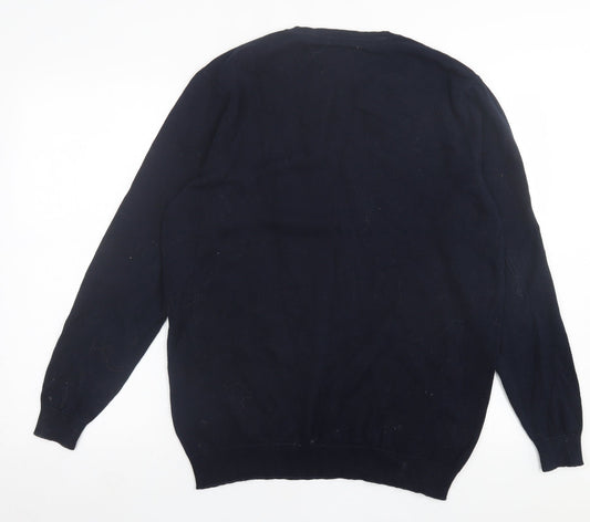George Mens Blue V-Neck Cotton Pullover Jumper Size M