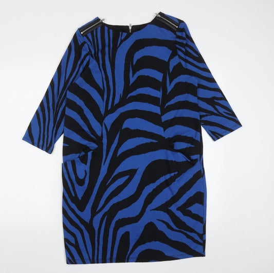 Wallis Womens Blue Geometric Polyester A-Line Size 12 Round Neck Zip
