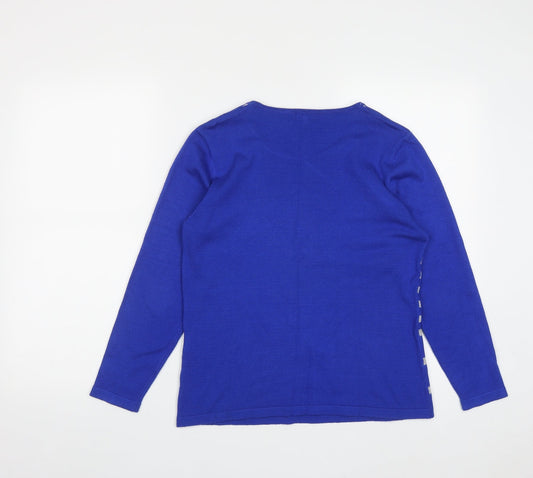 Womens UK Size M Text Blue Pullover Jumper