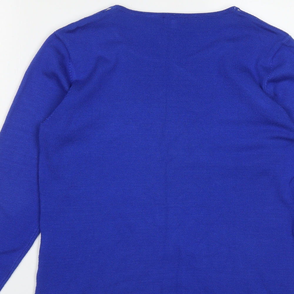 Womens UK Size M Text Blue Pullover Jumper