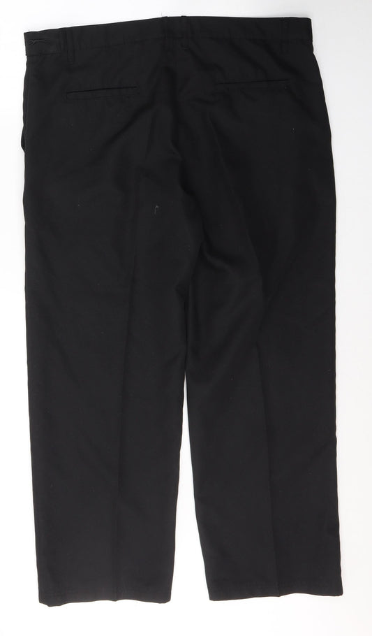 Slazenger Mens Black Polyester Trousers Size 37 L29 in Slim Button