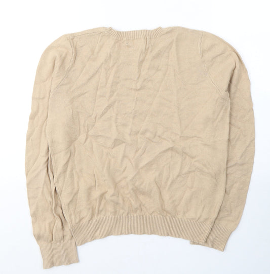 FOREVER 21 Womens Beige Acrylic Jersey T-Shirt Size M V-Neck