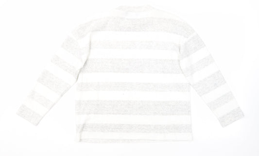 F&F Womens Grey Round Neck Striped Polyester Pullover Jumper Size 10