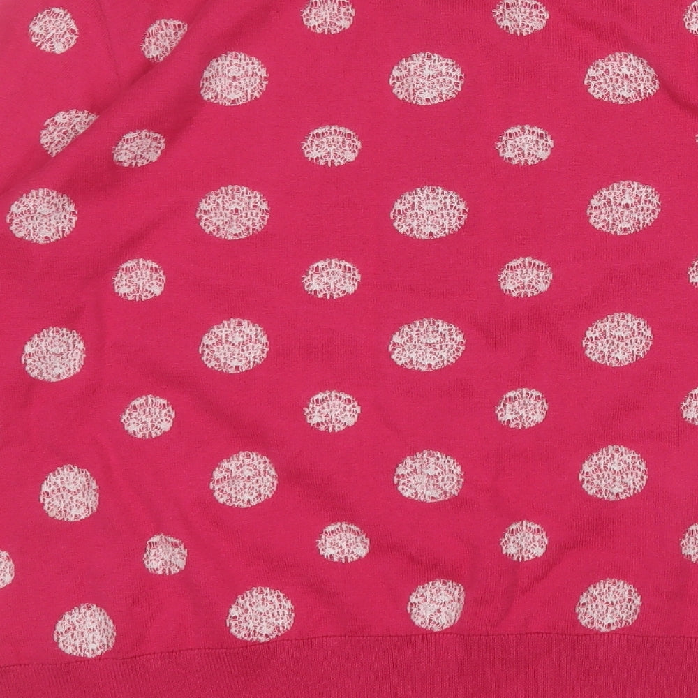 TU Womens Pink Round Neck Polka Dot Cotton Cardigan Jumper Size 12
