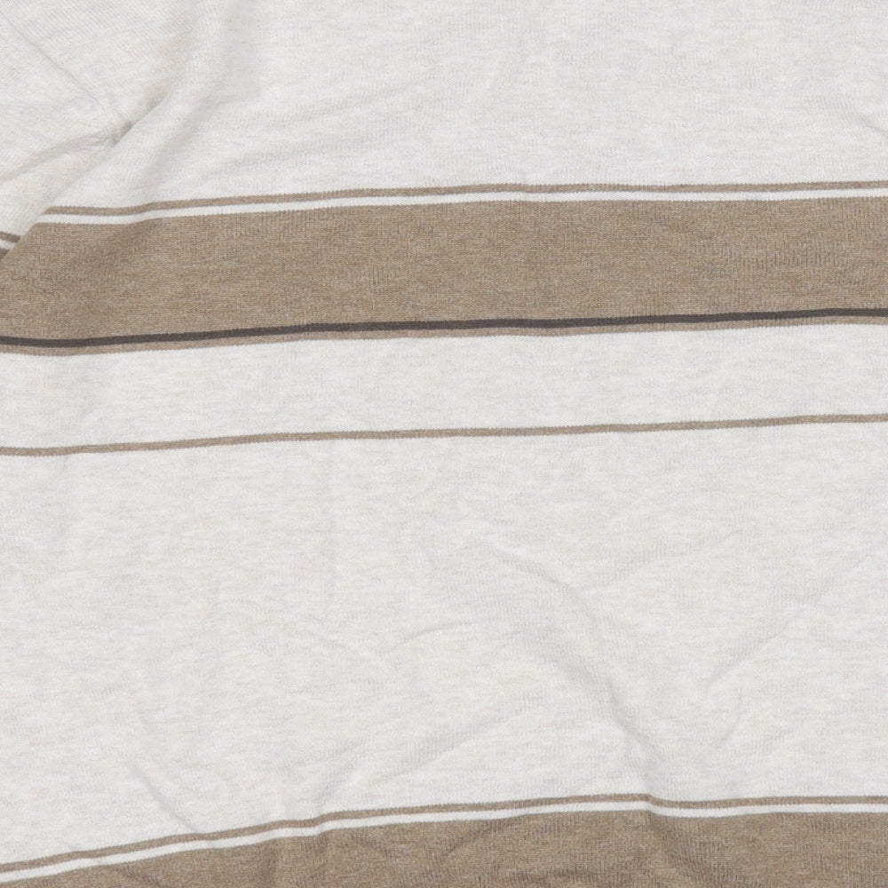 NEXT Mens Brown V-Neck Striped Cotton Pullover Jumper Size M