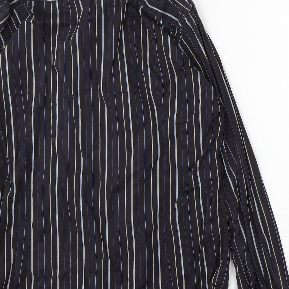 Soviet Mens Black Striped Cotton Button-Up Size M Collared Button