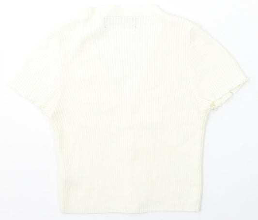 Primark Womens Ivory V-Neck Acrylic Cardigan Jumper Size 12