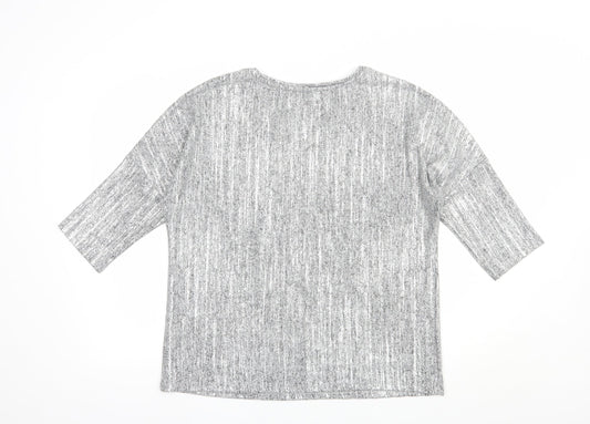 TU Womens Silver V-Neck Polyacrylate Fibre Pullover Jumper Size 14