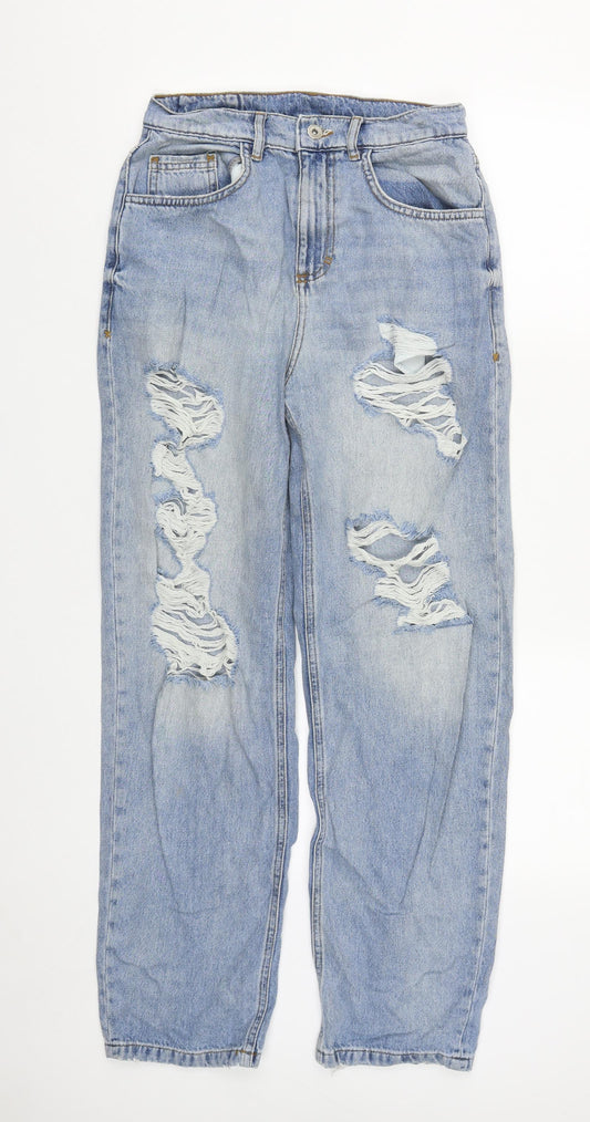 Collusion Womens Blue Cotton Straight Jeans Size 8 L29 in Regular Zip