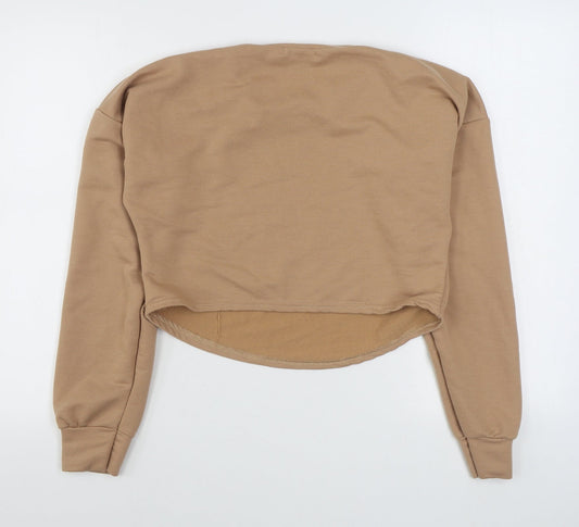 Boohoo Womens Beige Cotton Pullover Sweatshirt Size S Pullover - Cropped