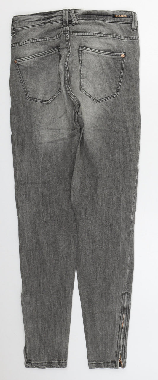 PUll & Bear Womens Grey  Cotton Skinny Jeans Size 6 L29 in Regular Button