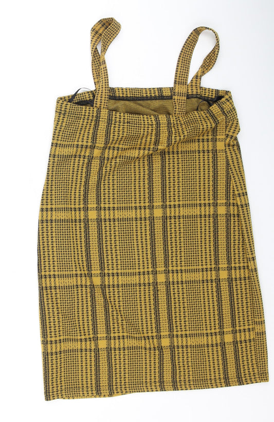 Primark Womens Yellow Plaid Polyester Bodycon Size 12 Square Neck