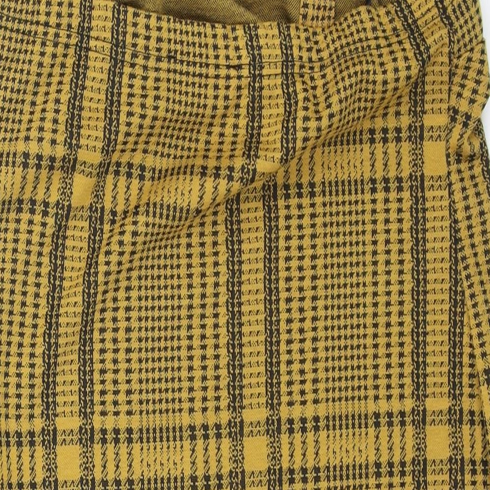 Primark Womens Yellow Plaid Polyester Bodycon Size 12 Square Neck