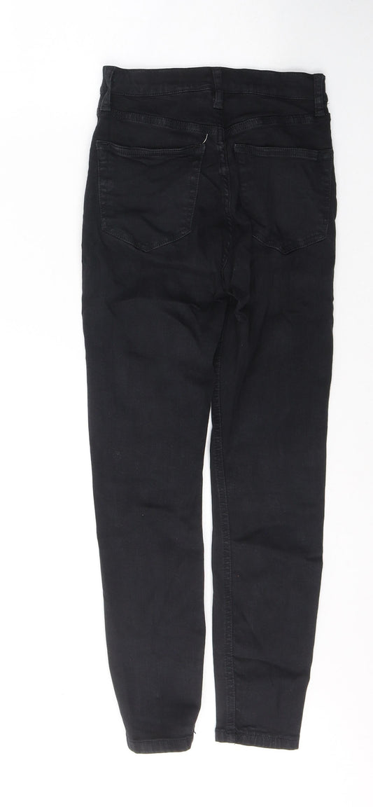 Topshop Womens Black Cotton Skinny Jeans Size 24 in L28 in Regular Button