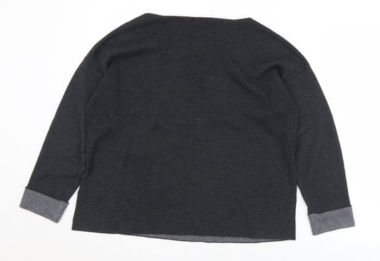 Basic Womens Black Boat Neck  Viscose Pullover Jumper Size S