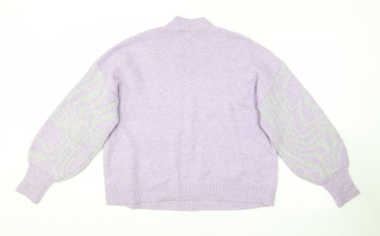 George Womens Purple Crew Neck Animal Print Polyester Pullover Jumper Size M - 12/14