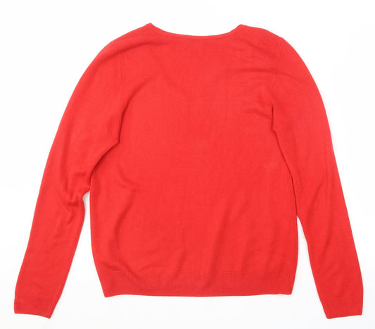 BHS Womens Red V-Neck Acrylic Pullover Jumper Size 16