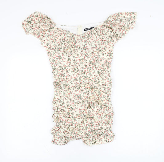 Nasty Gal Womens Beige Floral Polyester Pencil Dress Size 8 Off the Shoulder Zip