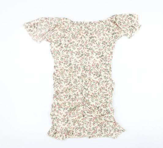 Nasty Gal Womens Beige Floral Polyester Pencil Dress Size 8 Off the Shoulder Zip