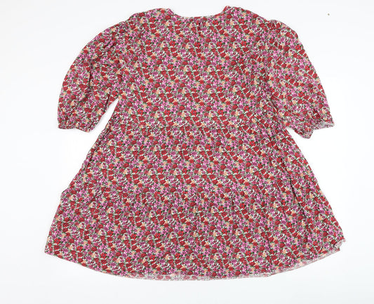 Primark Womens Red Floral Viscose Trapeze & Swing Size 8 Round Neck Pullover