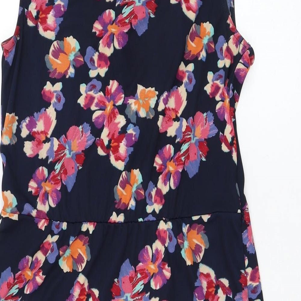 Oasis Womens Blue Floral Polyester Shift Size S V-Neck Pullover