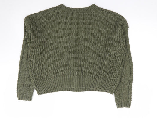 Primark Womens Green Crew Neck Acrylic Pullover Jumper Size S