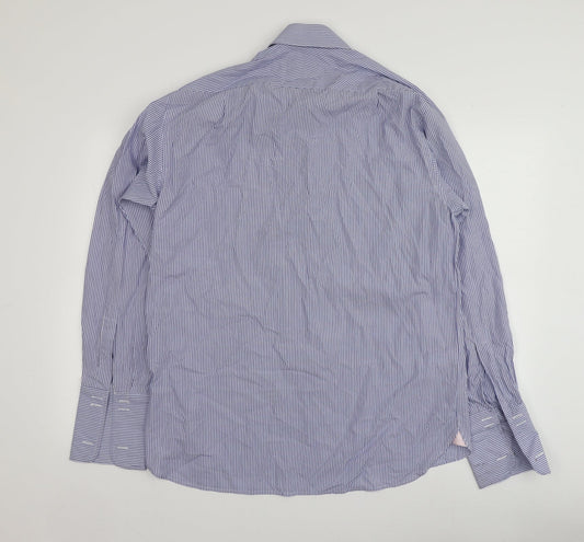Sartorial Mens Blue Striped Cotton Button-Up Size 16 Collared
