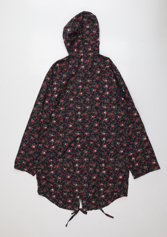 Papaya Womens Black Floral Parka Jacket Size S