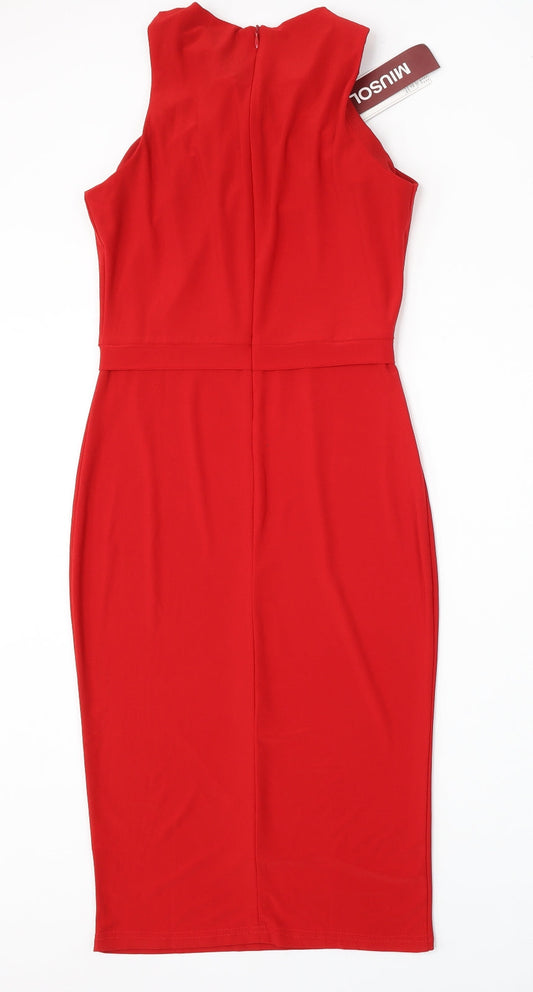Miusol Womens Red Polyester Pencil Dress Size XS V-Neck